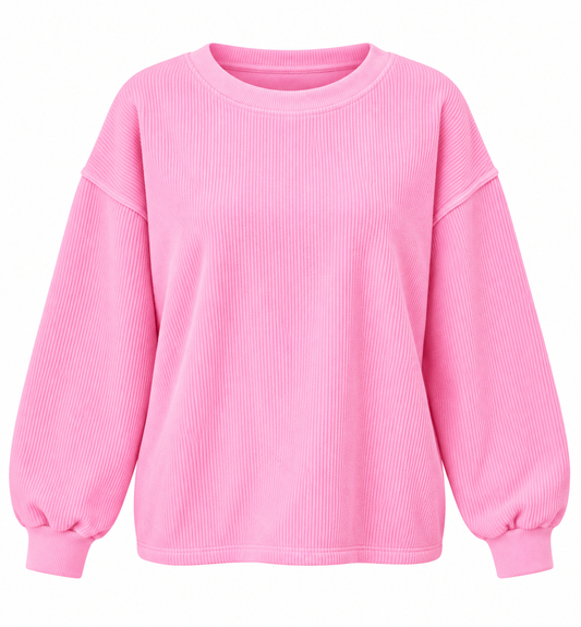 Ribbed Corded Pink Crew Neck